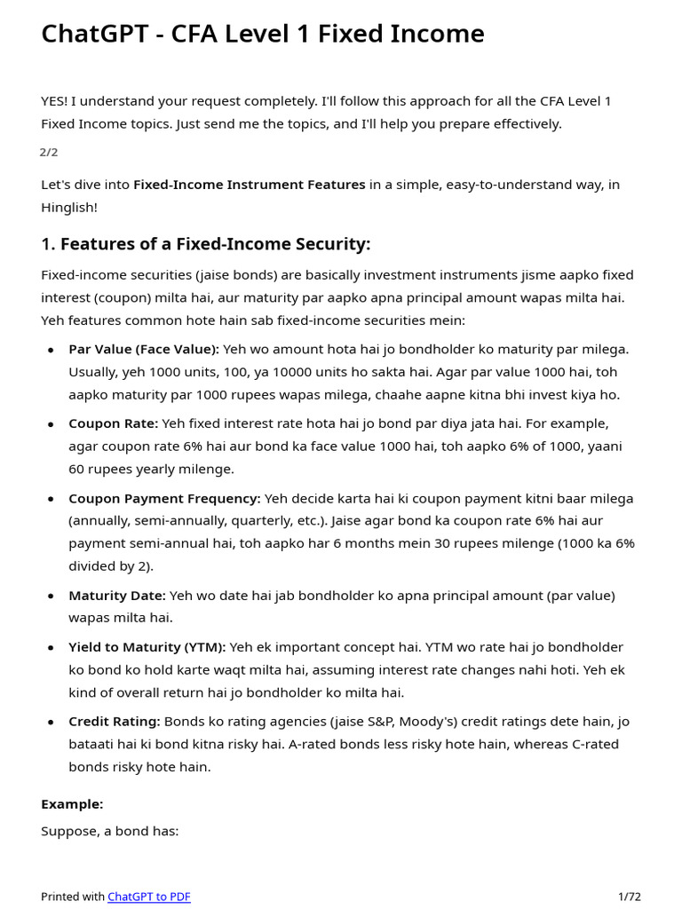 CFA Level 1 Fixed Income Essentials | PDF | Bonds (Finance) | Yield ...