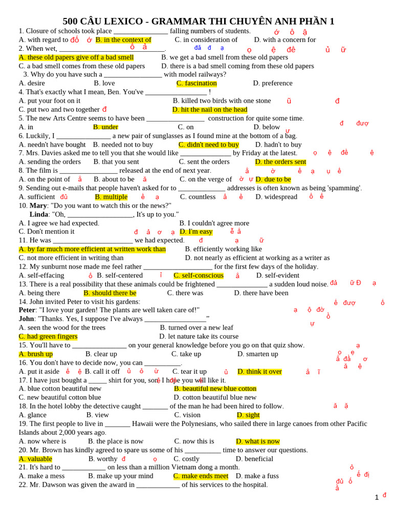 Lexico-Grammar Exercises Part 1 | PDF