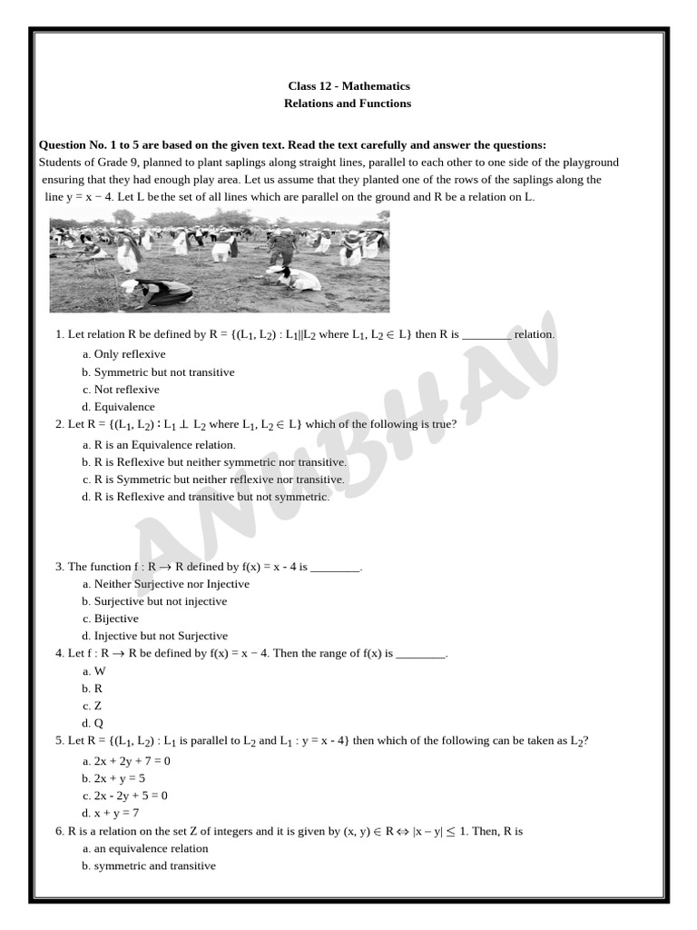 Class 12 Math: Relations & Functions Guide | PDF | Mathematical ...
