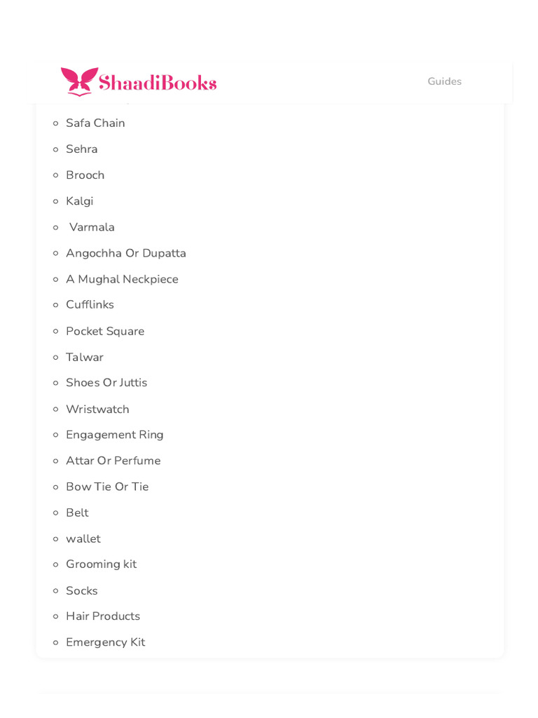 18 Essential Groom Wedding Aessories Checklist That You Need | PDF