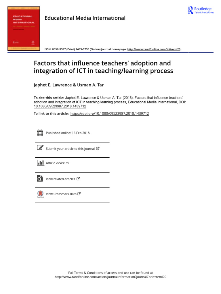Factors Influencing ICT Adoption by Teachers | PDF | Educational ...
