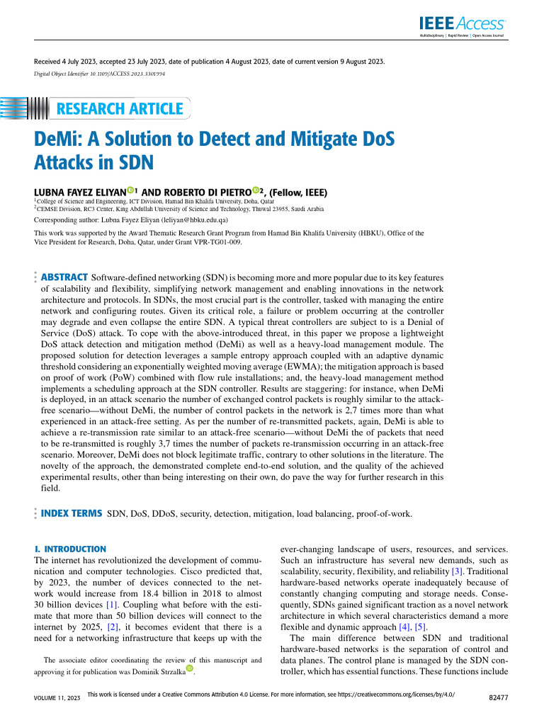 DeMi A Solution To Detect and Mitigate DoS Attacks in SDN | PDF ...
