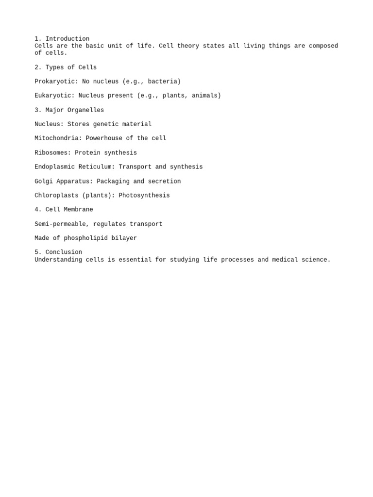 Biology Class Notes Cell Structure and Function | PDF