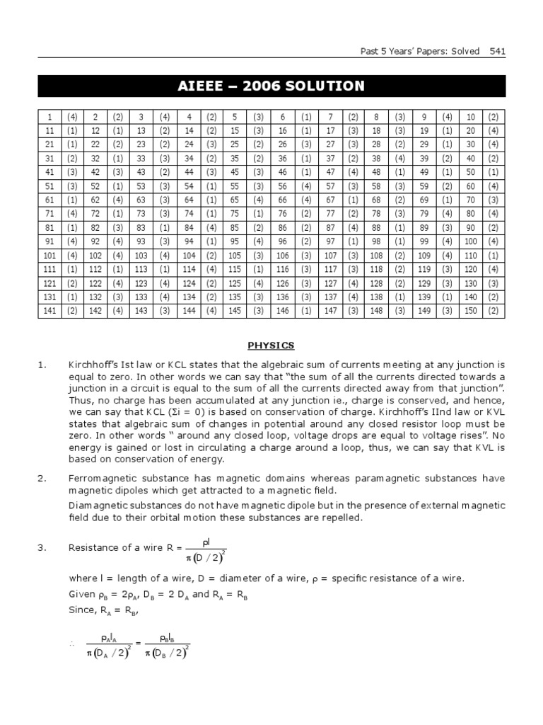 AIEEE 2006 Question Paper Solutions | PDF | Chemical Polarity | Molar ...