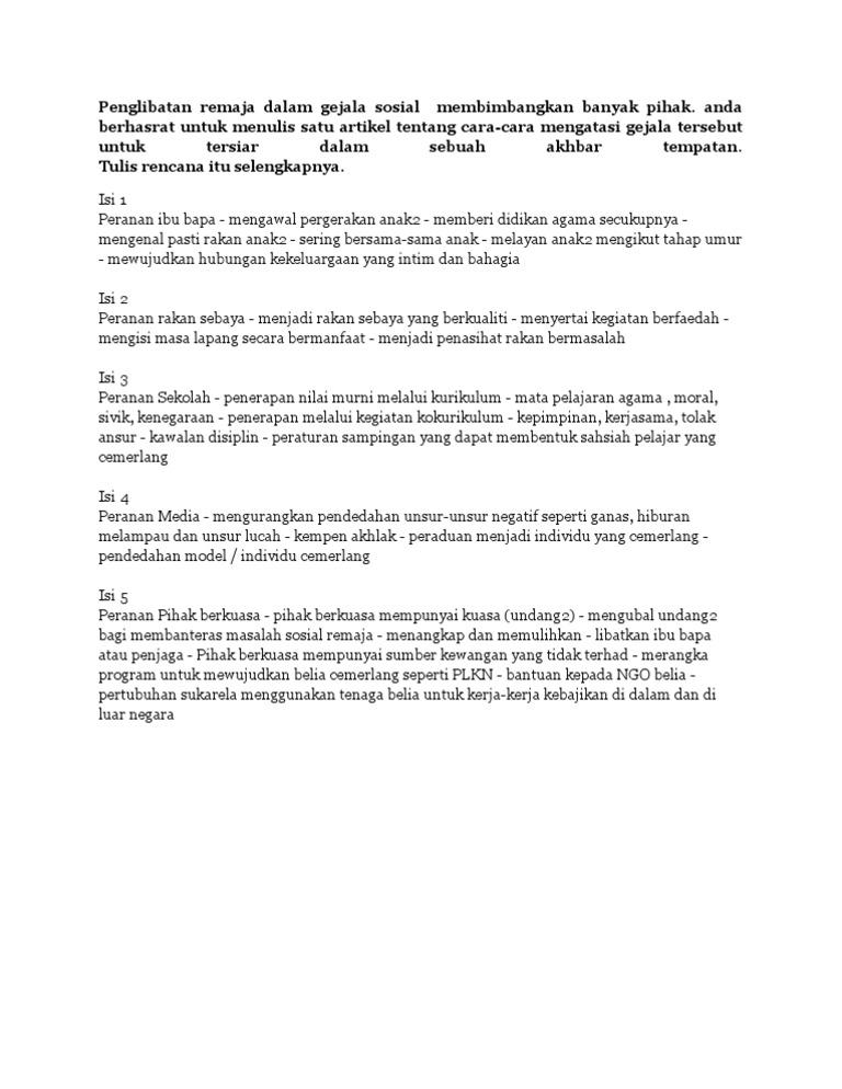 Karangan Ting 4 Strategi Mengatasi Masalah Sosial Remaja Rencana Pdf