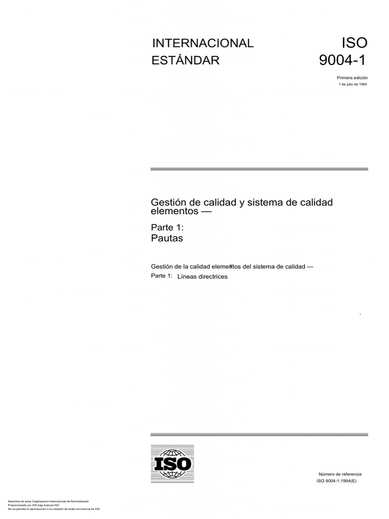 Iso 9004 1 1994 | PDF | Calidad (comercial) | Sistema de manejo de calidad