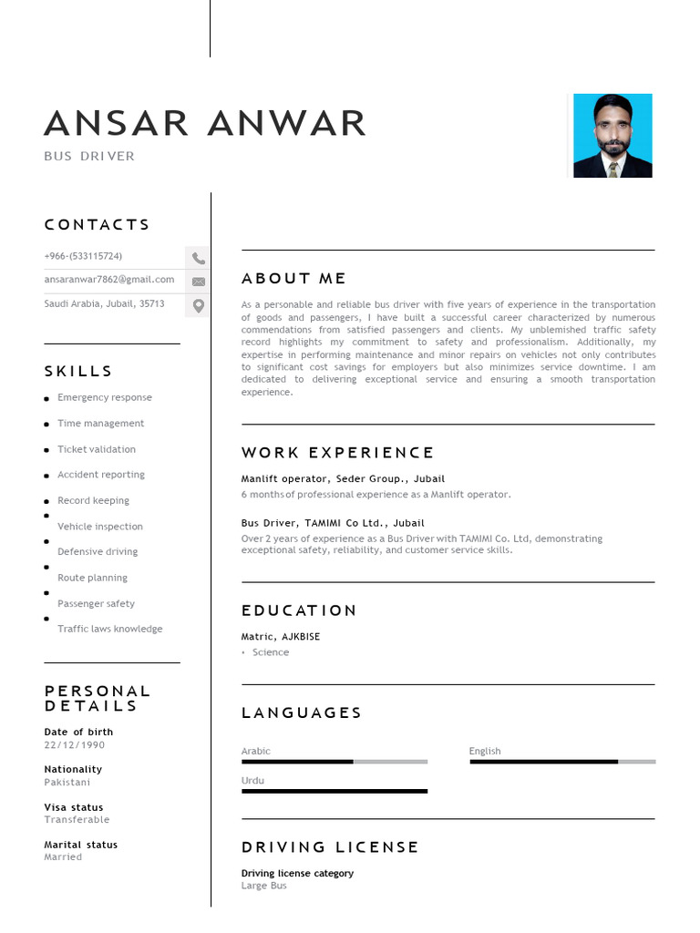 Experienced Bus Driver Profile | PDF