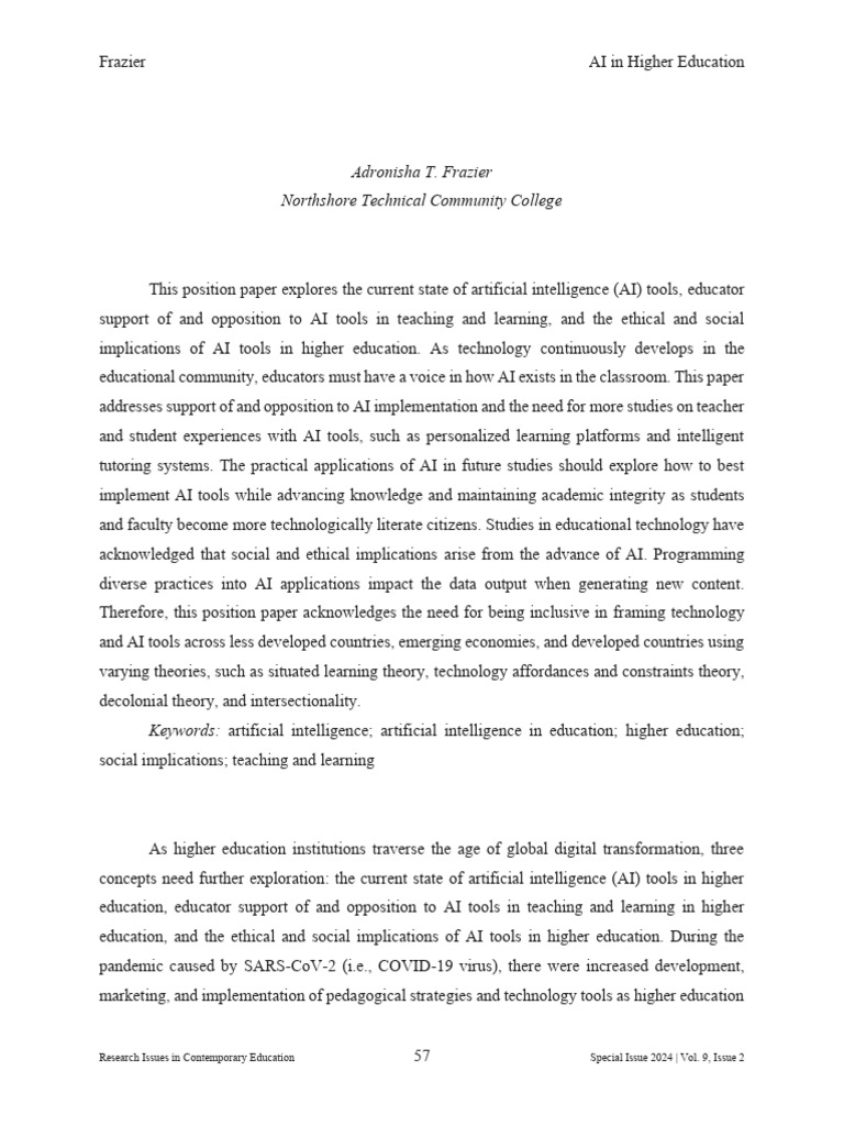 Exploring The Dynamics of Artificial Intelligence in Higher Education ...