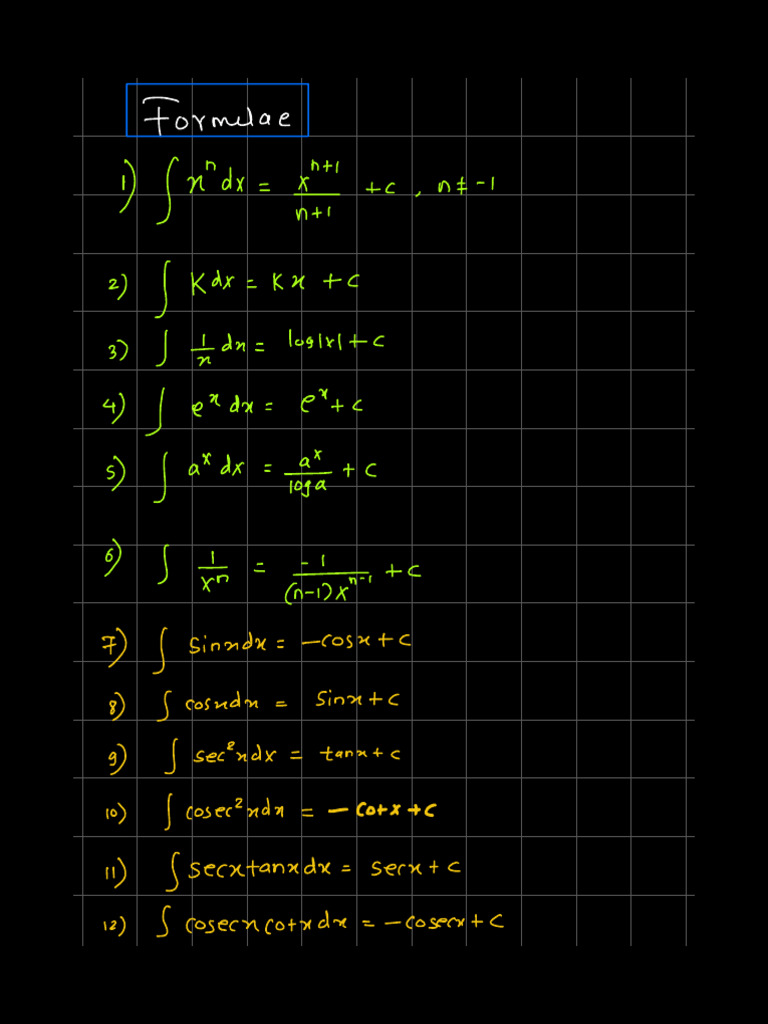 Integration Formulae and Techniques | PDF