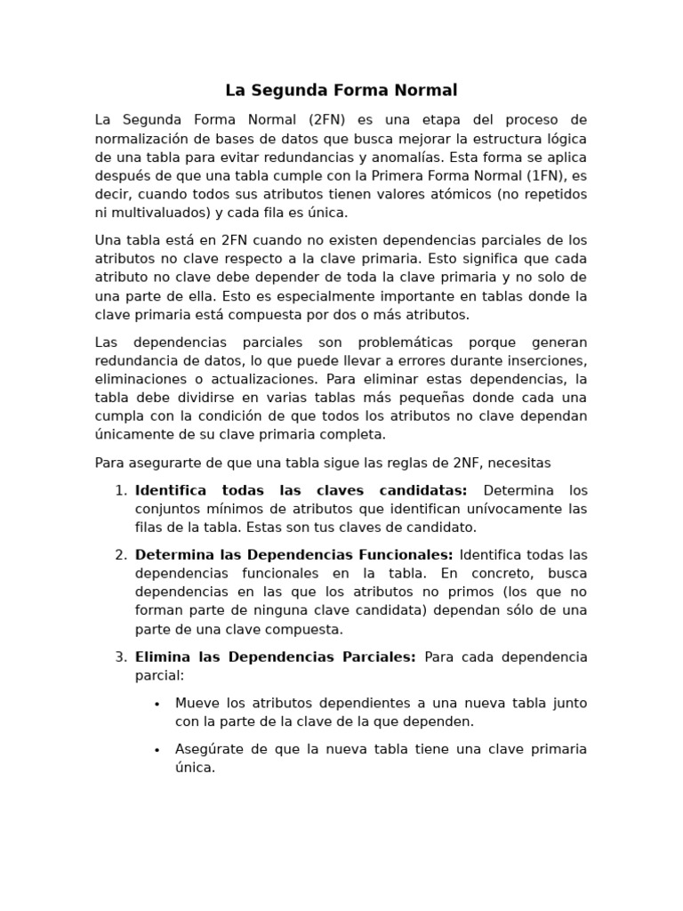 Segunda Forma Normal en Bases de Datos | PDF | Modelo de datos ...