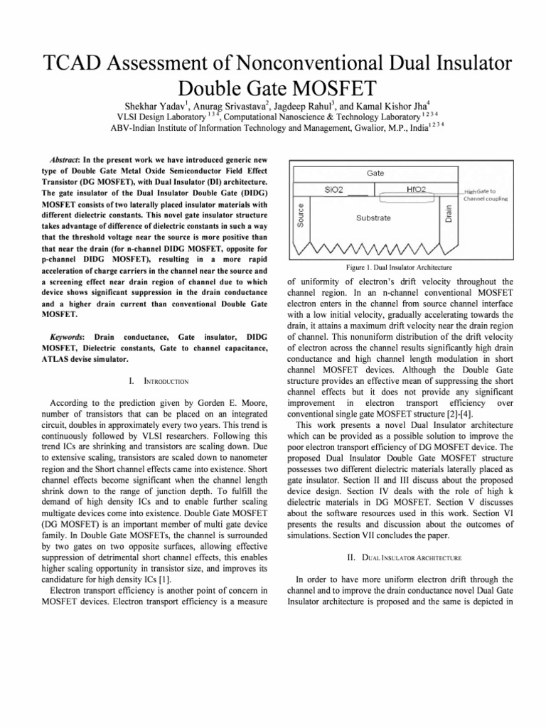 TCAD Assessment of Nonconventional Dual Insulator Double Gate MOSFET ...