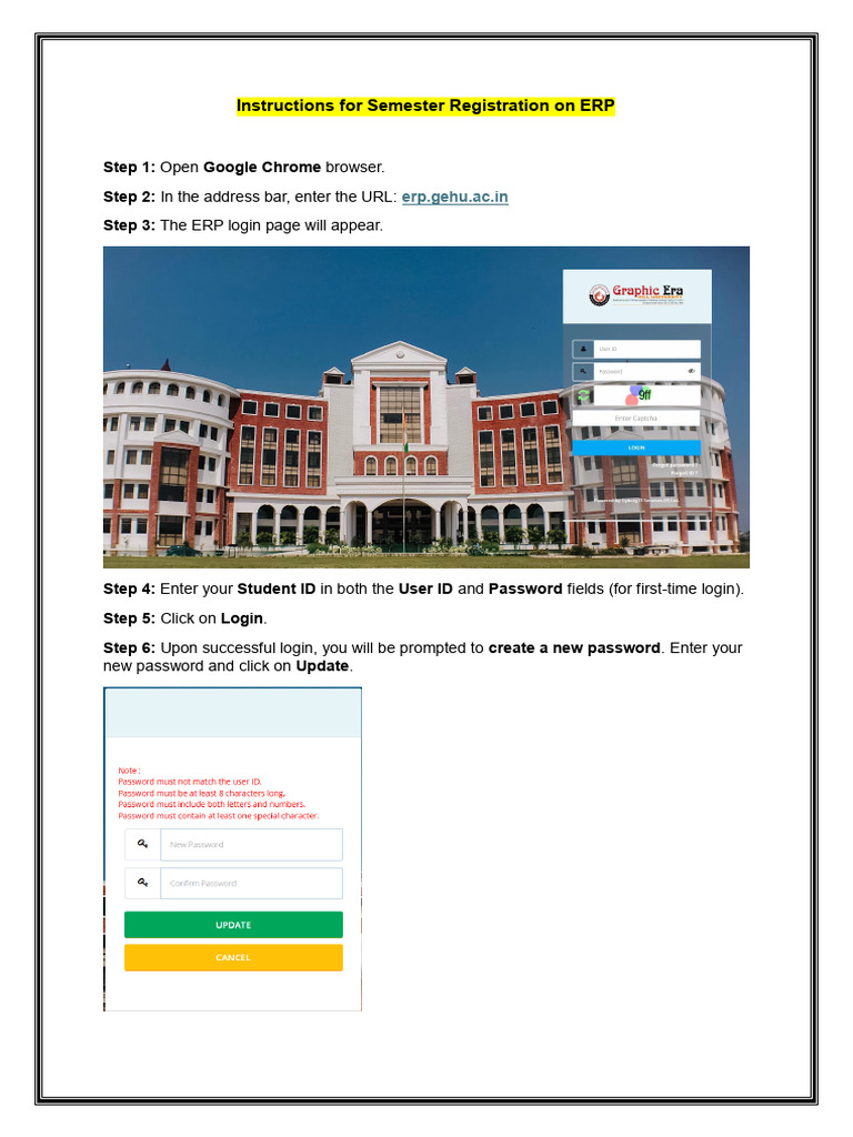 GEHU ERP Semester Registration Guide | PDF