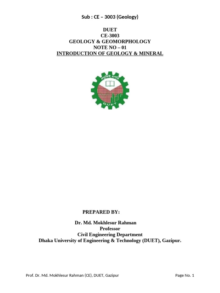 Introduction to Geology and Engineering | PDF | Minerals | Chemical Bond