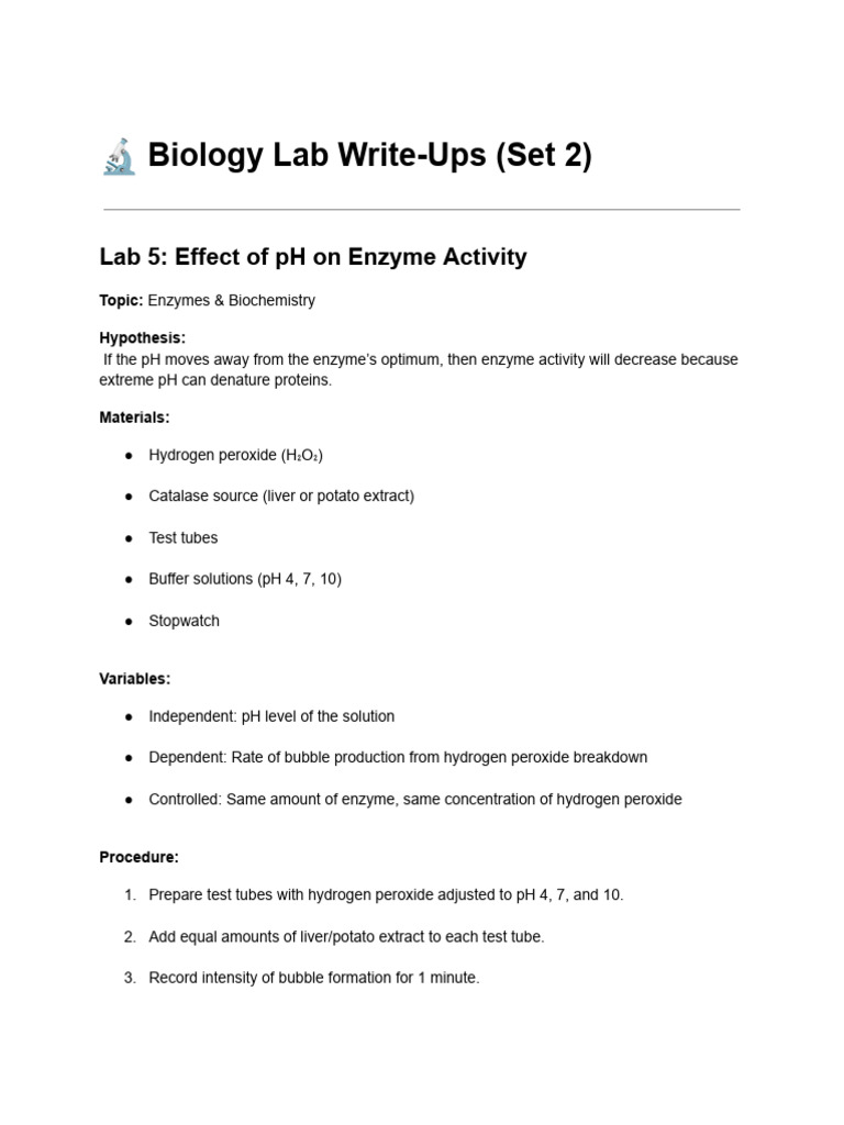 pH Impact on Enzyme Activity Lab | PDF