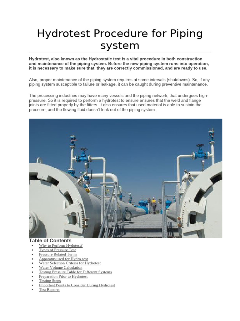 Hydrotest Procedure for Piping Systems | PDF | Leak | Transparent Materials