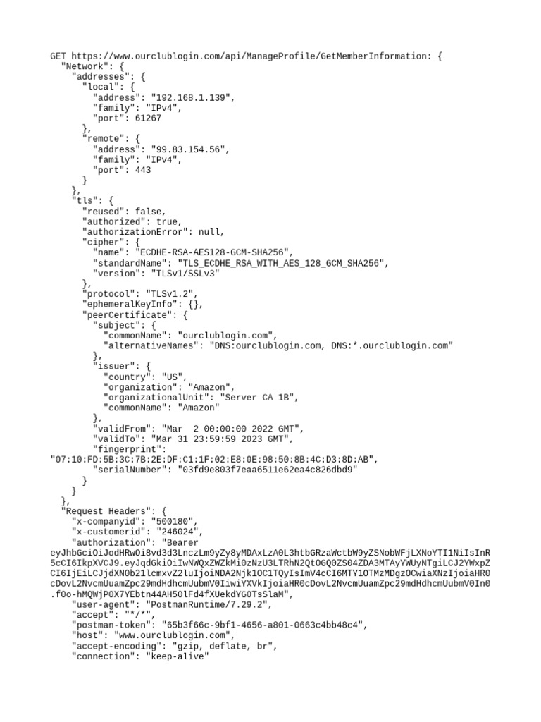 Member Information API Response | PDF | Transport Layer Security ...