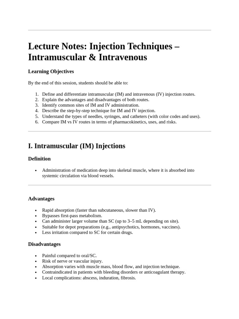 IM vs IV Injection: Pros and Cons | PDF | Intravenous Therapy ...