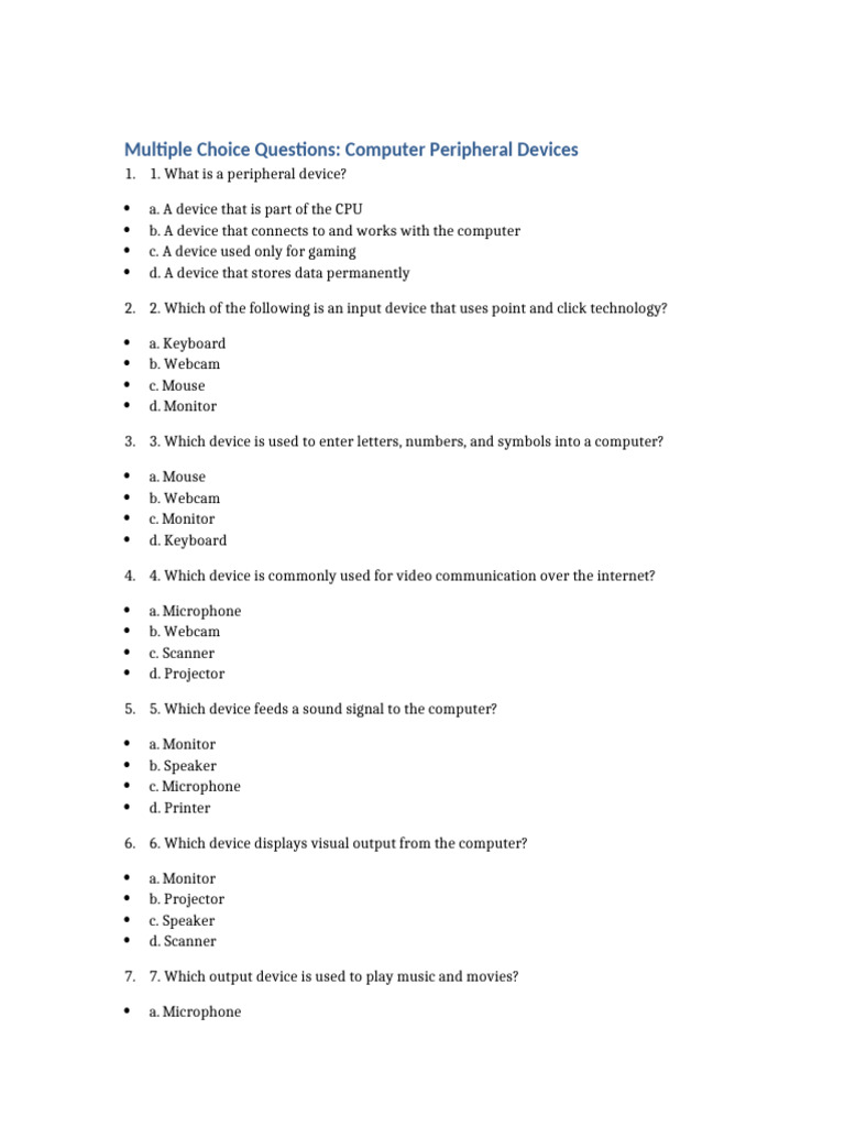Peripheral Devices Quiz and Answers | PDF