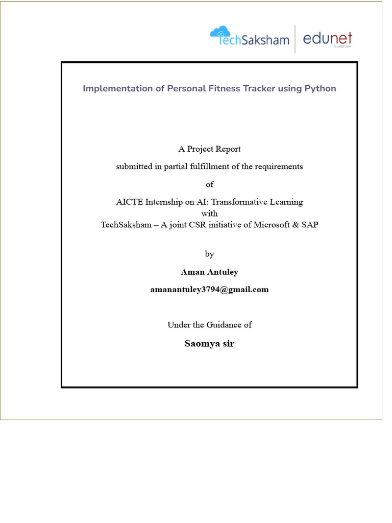 Python Personal Fitness Tracker Project | PDF | Mobile App | Wearable ...