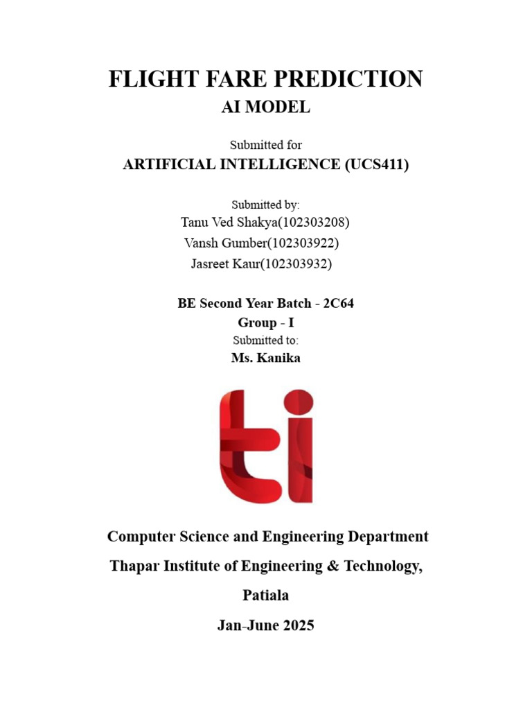 AI Model for Flight Fare Prediction | PDF | Data Analysis | Regression ...