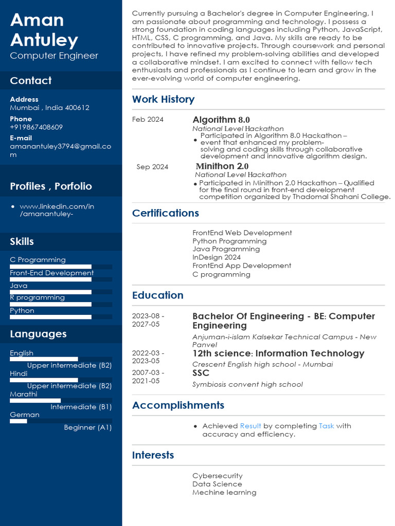 Computer Engineering Student Profile | PDF | Computer Programming ...