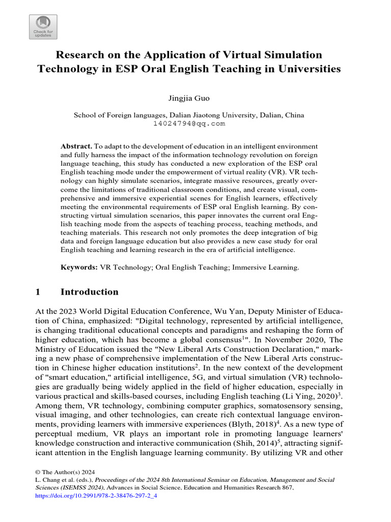 VR in ESP Oral English Teaching | PDF | Virtual Reality | Simulation