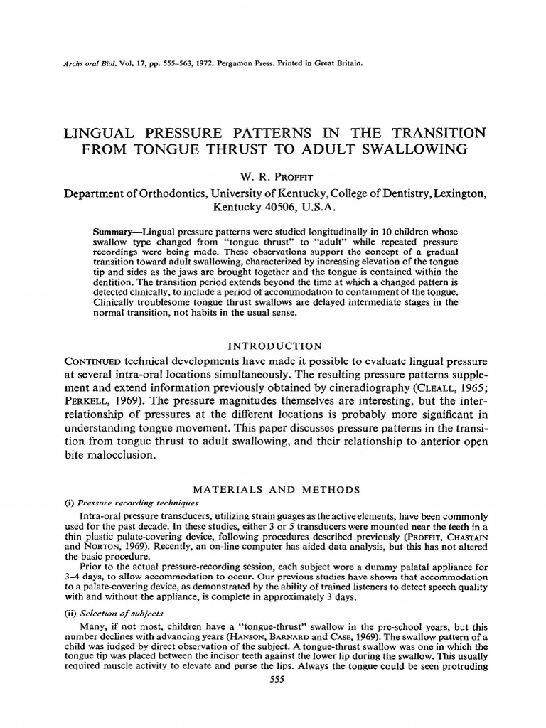 Lingual Pressure Patterns in Swallowing Transition | PDF | Mouth ...