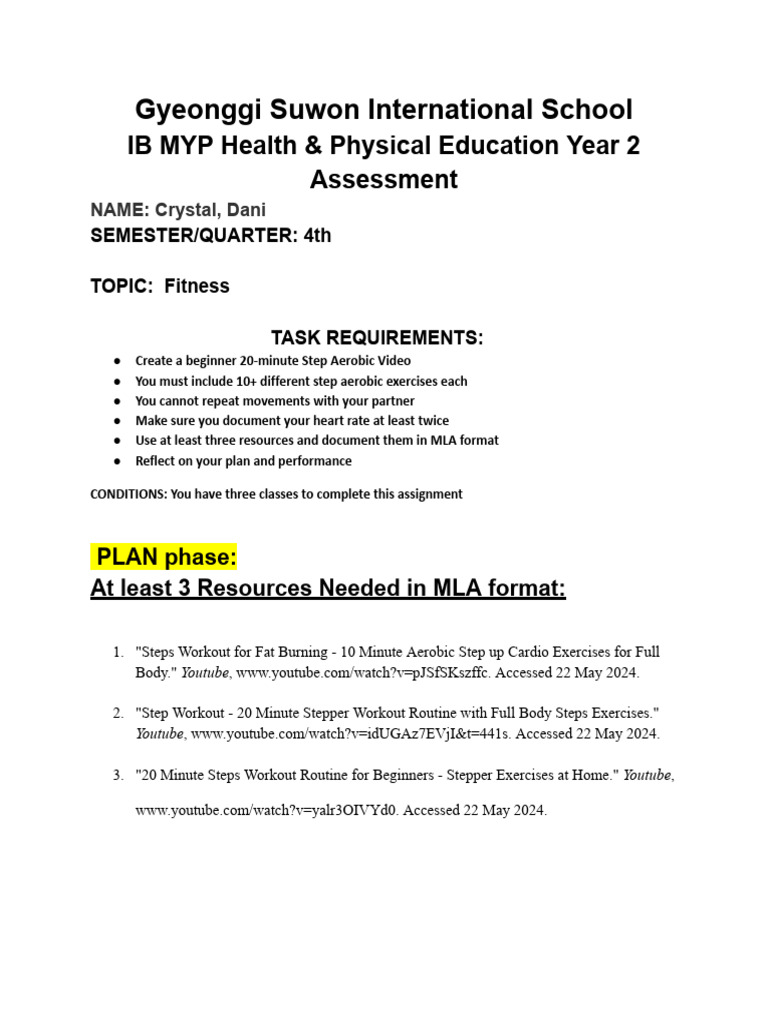 Step Aerobic Video Project Plan | PDF | Physical Fitness | Aerobic Exercise