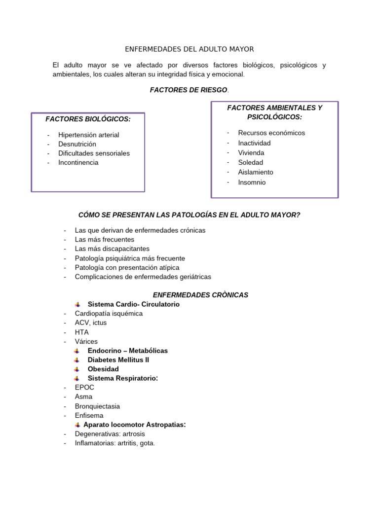 Enfermedades Comunes en Adultos Mayores | PDF | Condicion cronica | Vejez