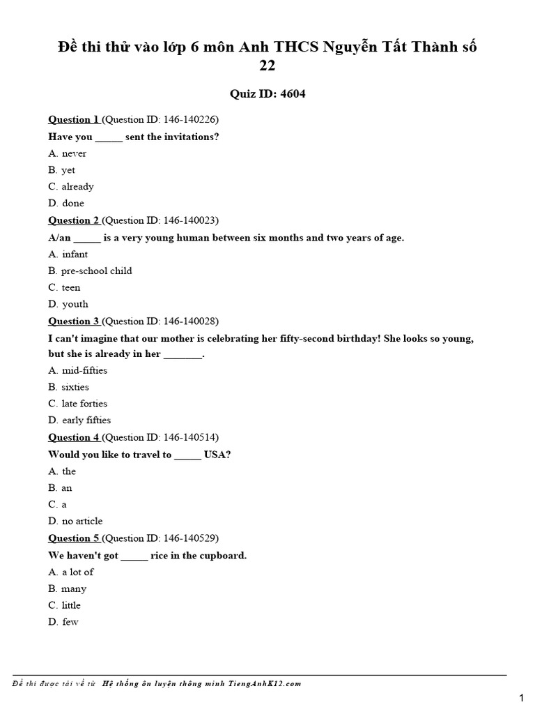 Grade 6 English Practice Test 22 | PDF