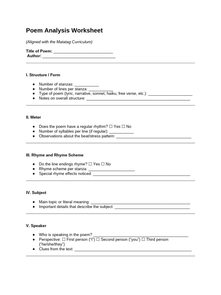 Poem Analysis Worksheet Guide | PDF