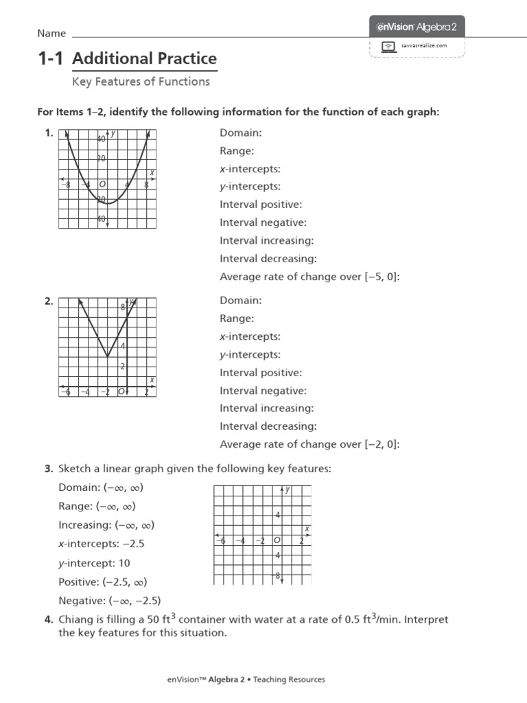 Key Features of Linear Functions Practice | PDF | Zero Of A Function ...