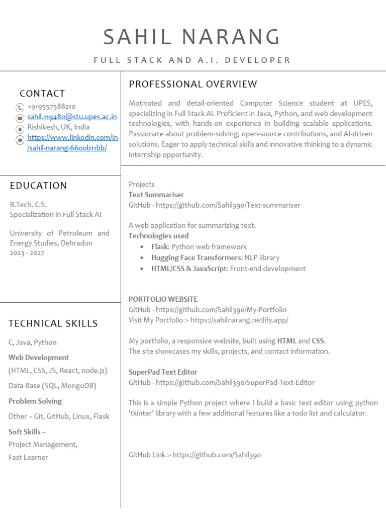 Full Stack AI Developer Portfolio | PDF