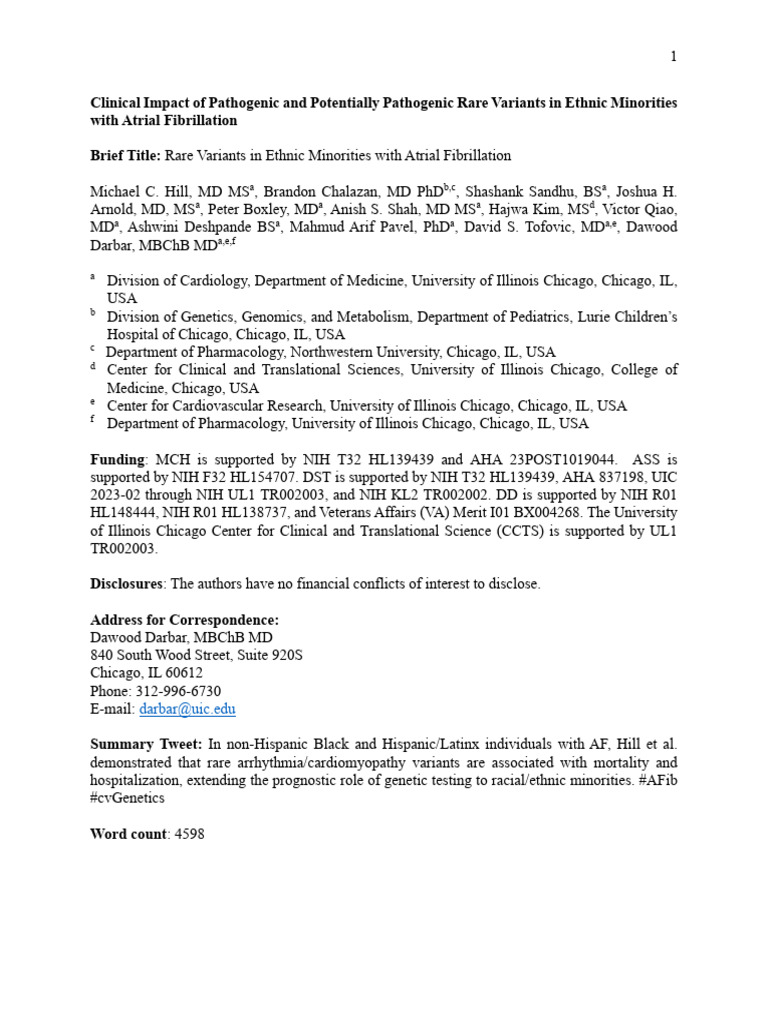 Rare Genetic Variants in AF Minorities | PDF | Diseases And Disorders ...