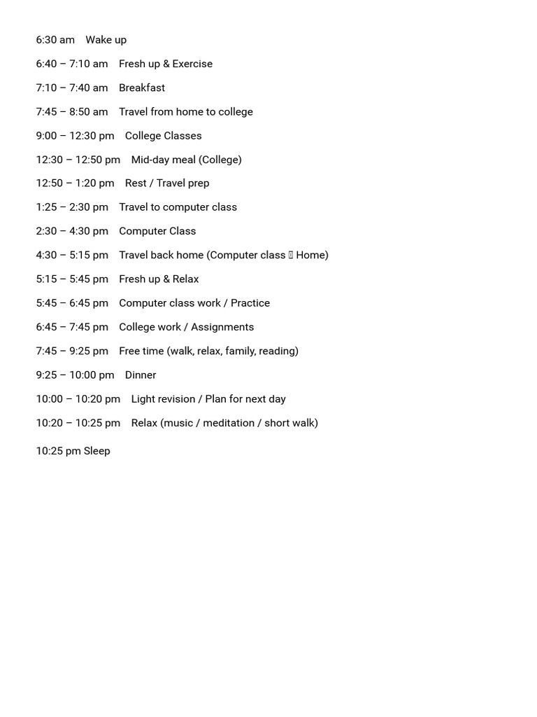 Daily College and Computer Class Schedule | PDF
