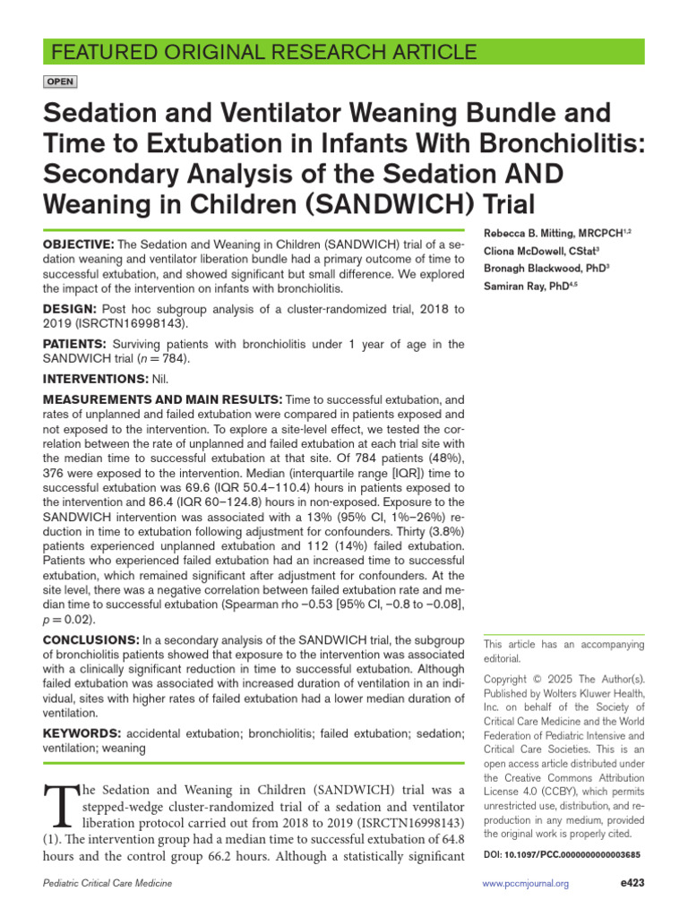 Sedation and Ventilator Weaning Bundle and Time To.1 | PDF | Linear ...