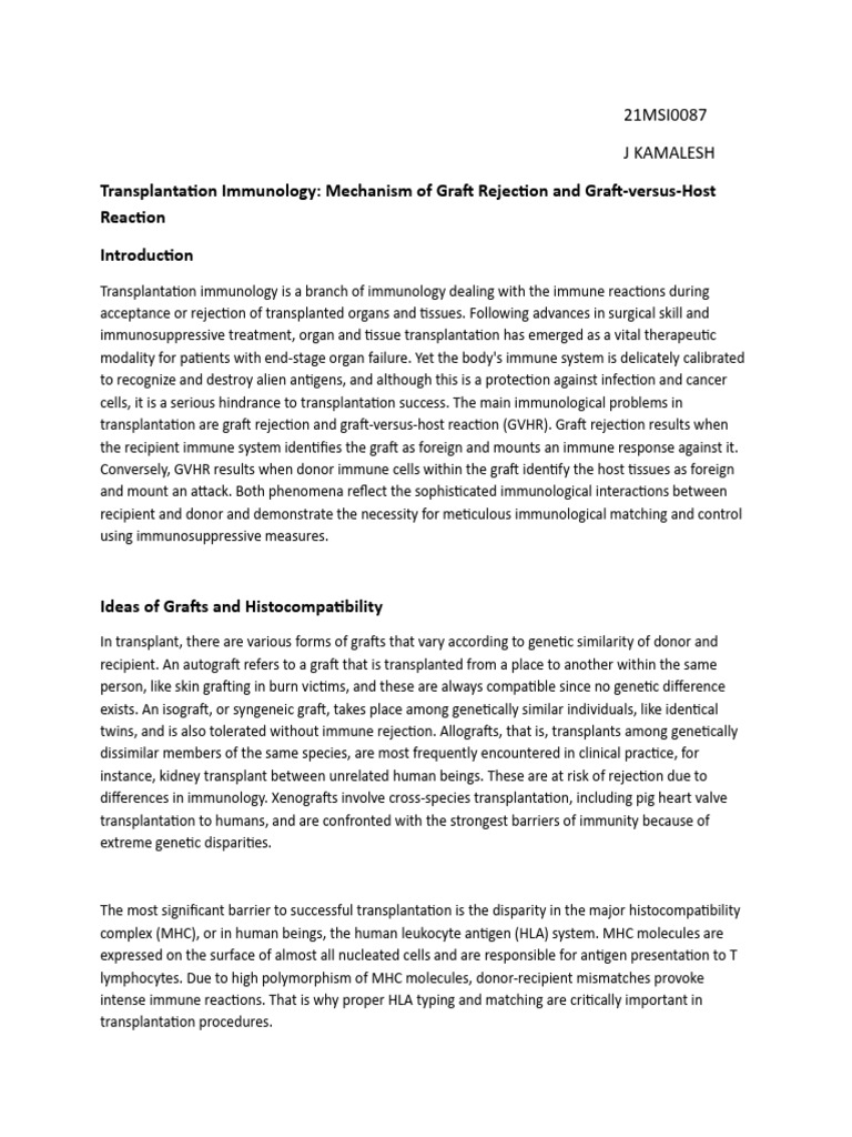 Transplantation Immunology Overview | PDF | Transplant Rejection ...