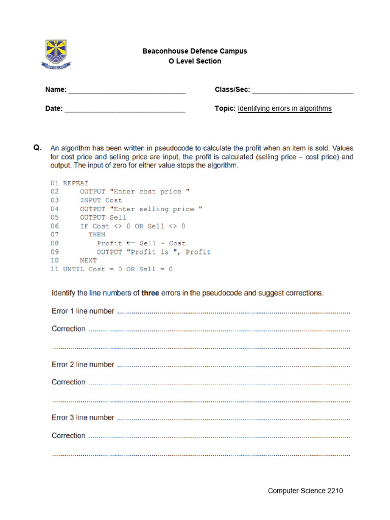 Algorithm Error Identification Guide | PDF