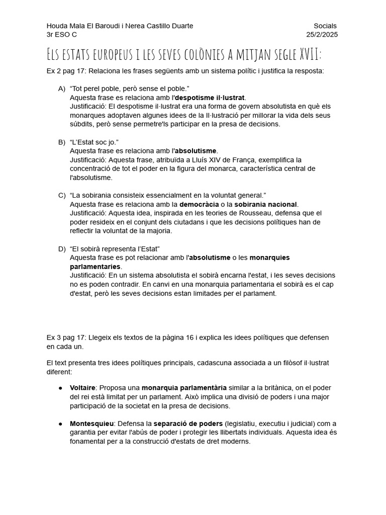 Els Estats Europeus I Les Seves Colònies A Mitjan Segle XVII | PDF