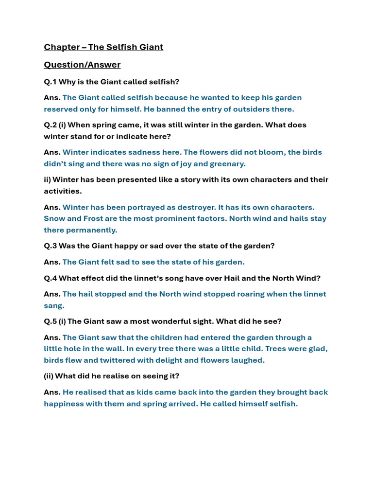 Q - A The Selfish Giant | PDF