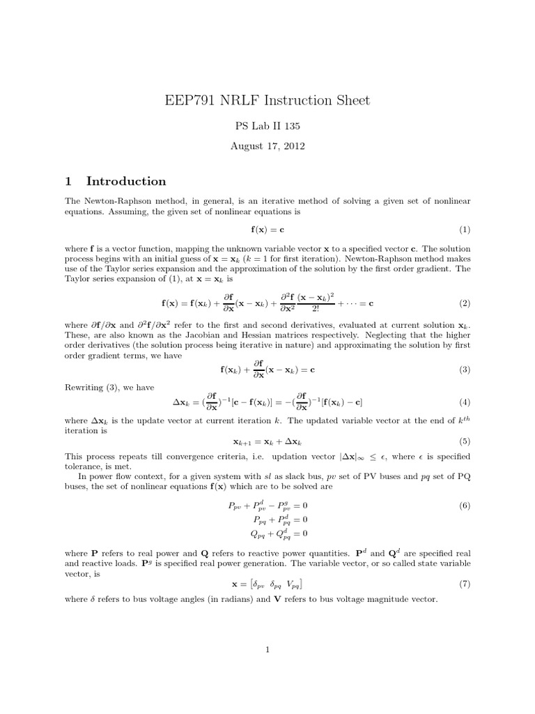 Newton-Raphson Method for Power Flow | PDF | Mathematical Analysis ...