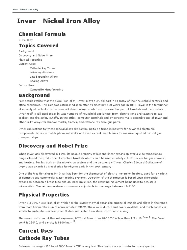 Invar: Properties and Applications | PDF | Composite Material | Thermal ...