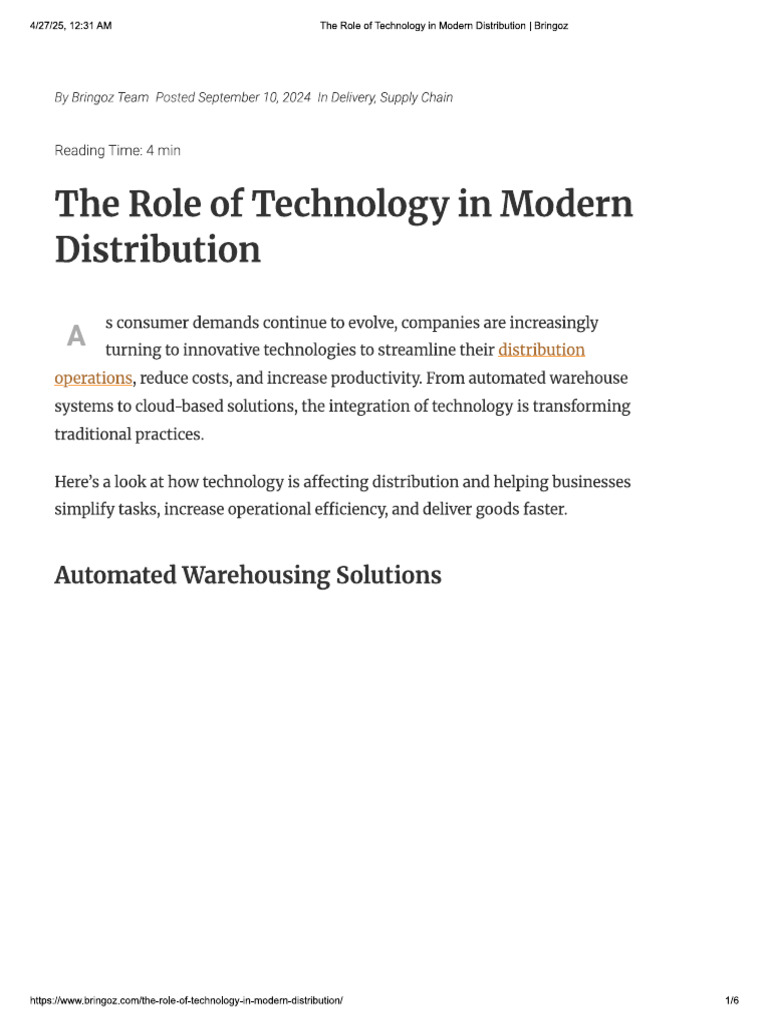 Technology in Distribution | PDF