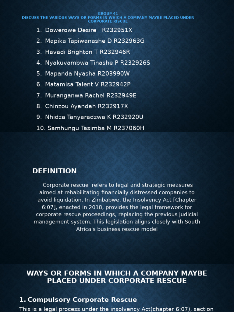 Corporate Rescue Mechanisms in Zimbabwe | PDF | Insolvency | Liquidation