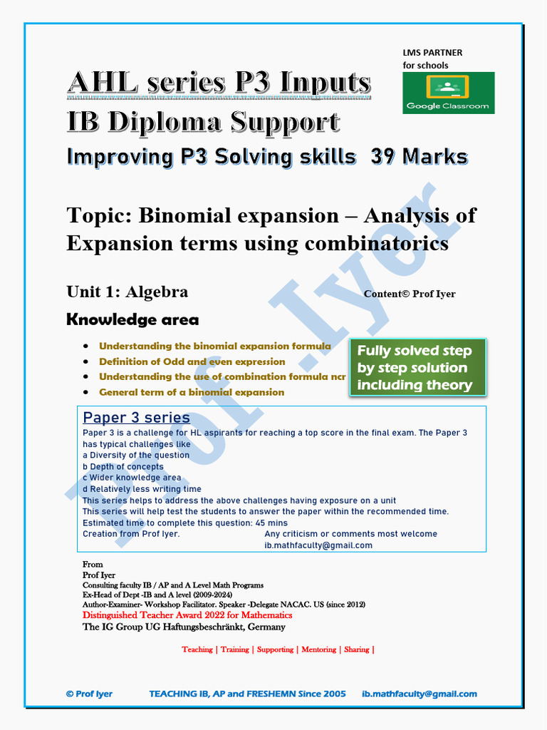 Single Que Paper 3 - Mastering Paper 3 - Binomial Expansion - 39 Marks ...