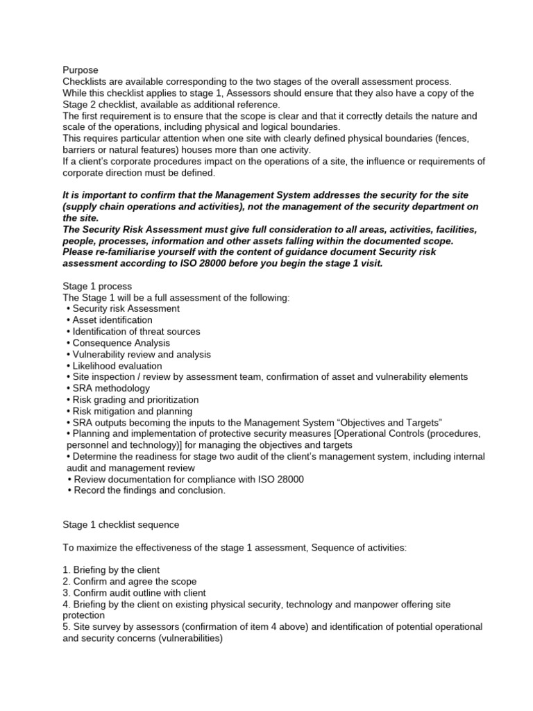 Stage 1 Security Risk Assessment Checklist | PDF | Risk | Risk Assessment