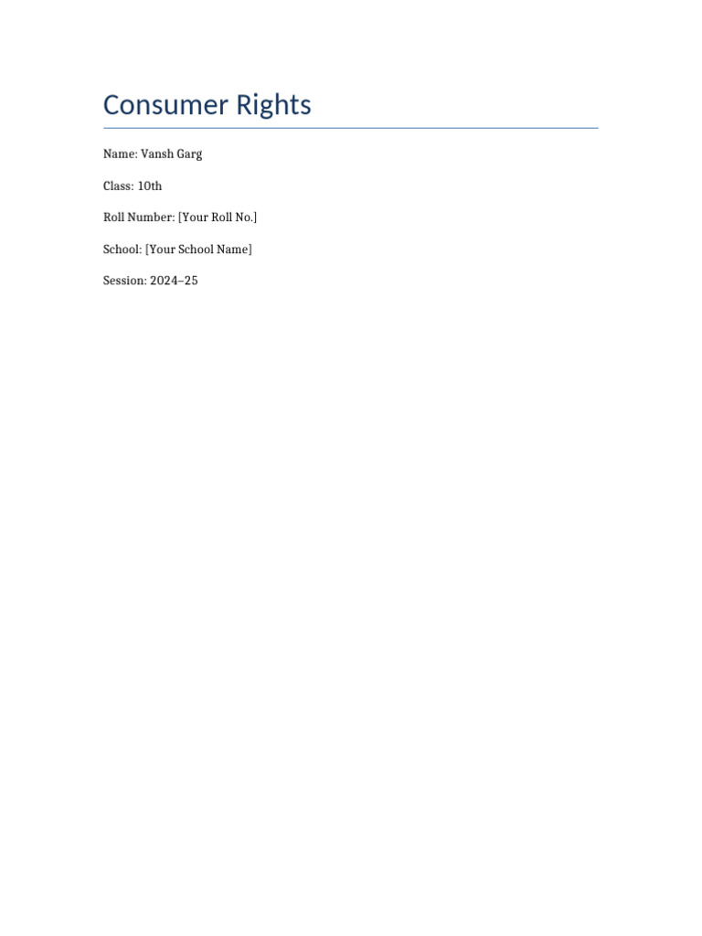 Consumer Rights Project Class10 | PDF | Consumer Protection | Business