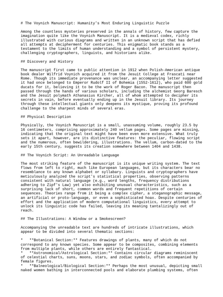 The Voynich Manuscript Humanity S Most Enduring Linguistic Puzzle | PDF ...