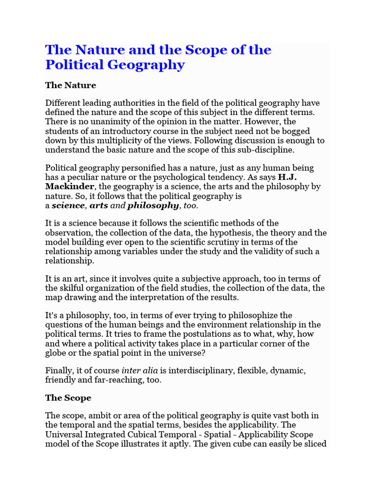 Nature and Scope of Political Geography | PDF | Geography | Science