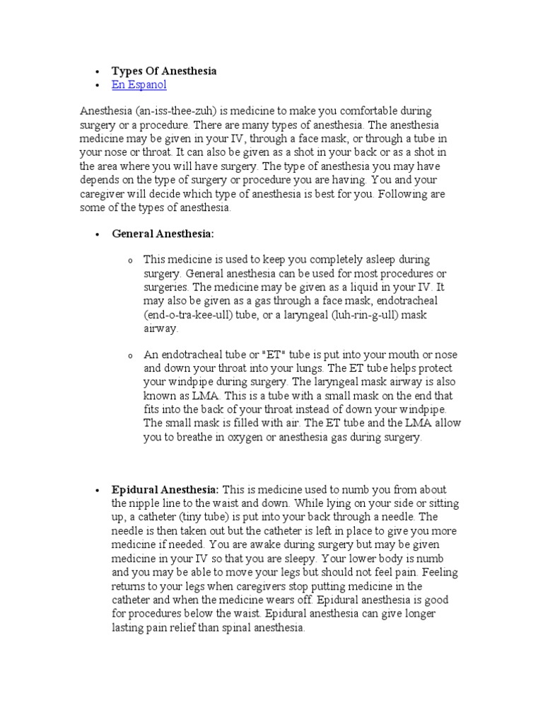 Types of Anesthesia PDF Anesthesia Surgery